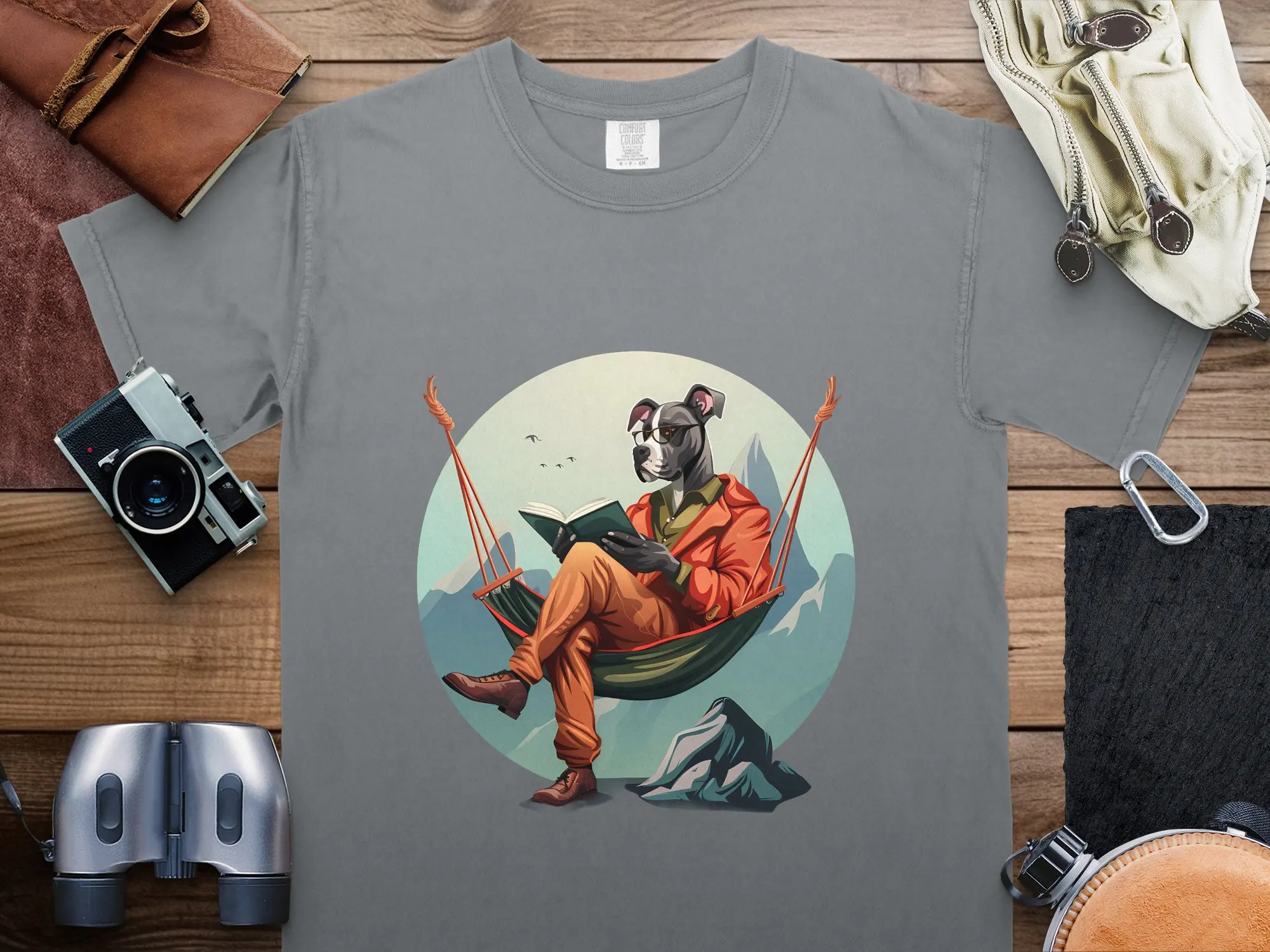 Great Dane Reading in Hammock T Shirt Dog Lover's Casual Unique Pet Inspired Print Top