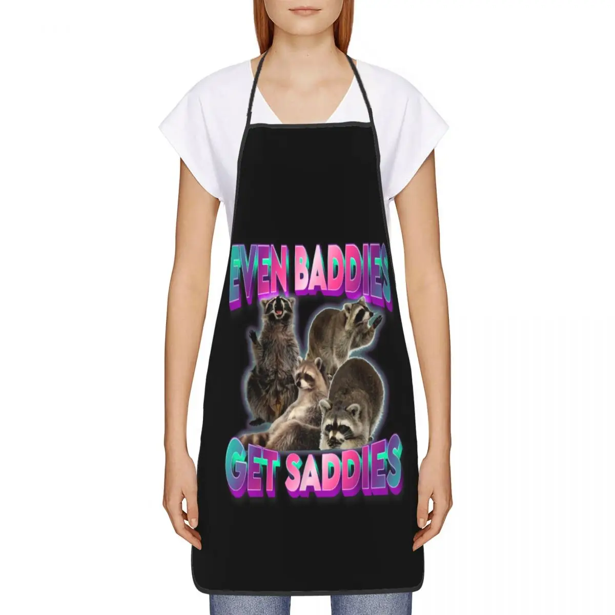 Custom Even Baddies Get Saddies Raccoon Bib Apron Unisex Chef  Oddly Specific Meme Tablier Cuisine for Cooking Baking Painting