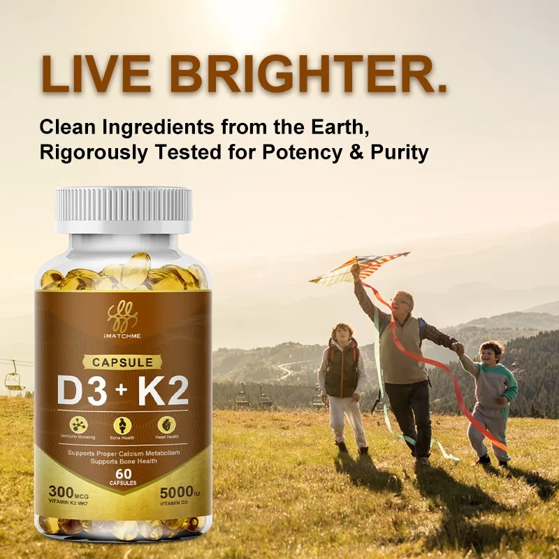 Vitamin D3+K2 Capsules for Immune, Joints, Muscles and Bones Support with Variety of Vitamins and Minerals Supplement