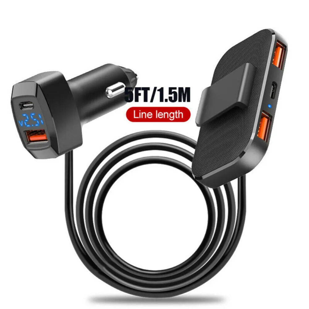 6.2A 5 Ports USB Car Charge Quick Fast Charging For iPhone For Huawei Mobile Phone Car Cigarette Charger Adapter With 1.5m Cable