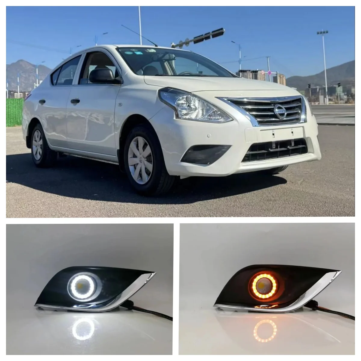 

LED Fog Lights Assembly For Nissan Sunny VERSA Sedan ALMERA 2014 2015 2016 2017 2018 Dual Color Angel Eye Daytime Running Light