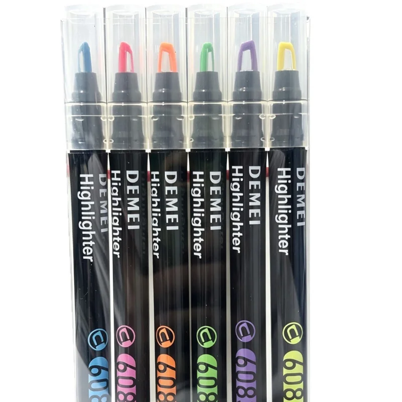 6Pcs Transparent Window Tip Highlighters, Soft‑Grip Anti‑Bleeding Quick‑Drying Marker Pens for School Learning Supplies