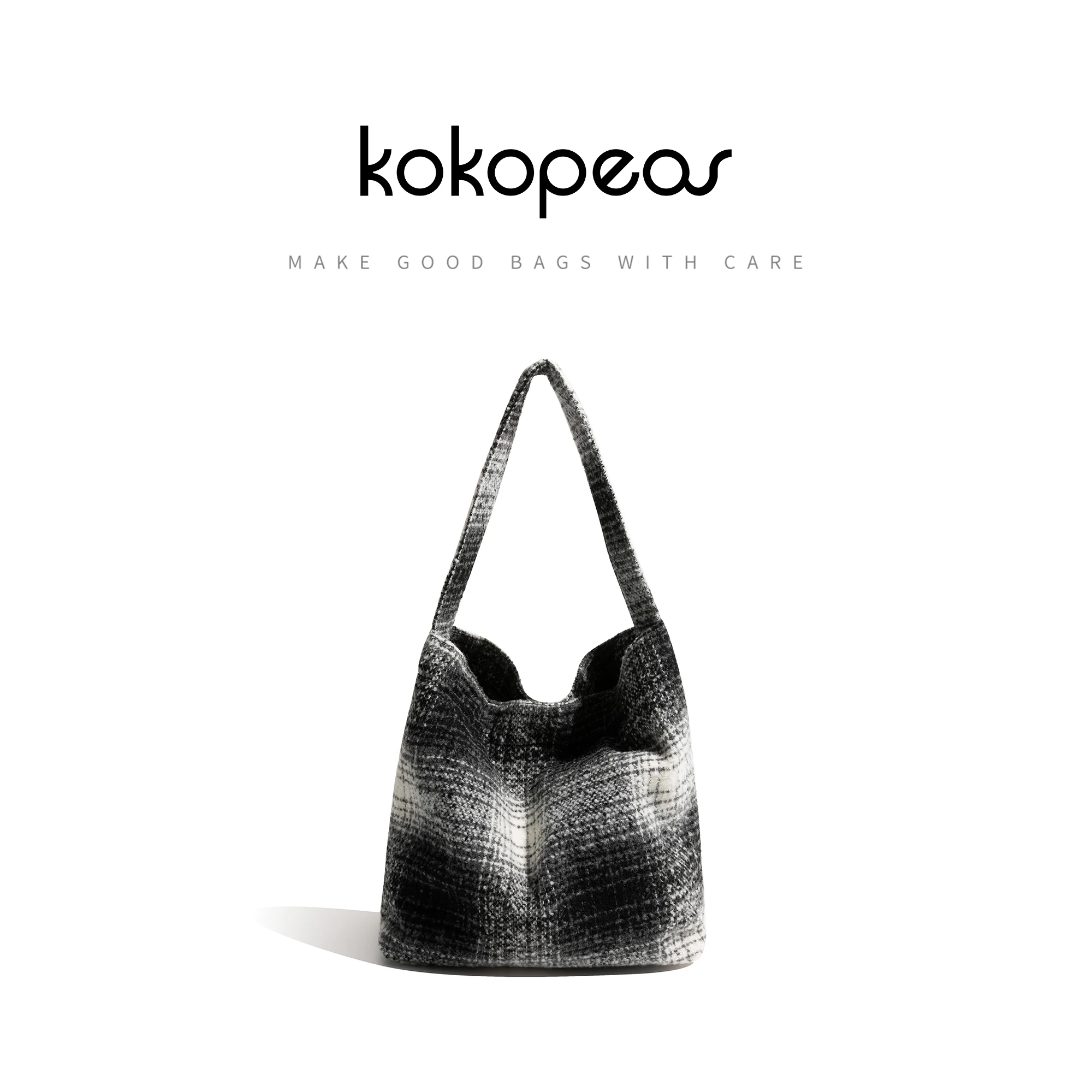 

KOKOPEAS Cotton Fabric Stripe Vintage Woman Bucket Bag Luxury Design Fashion Ladies Shoulder Purse Simple Casual Female Bag