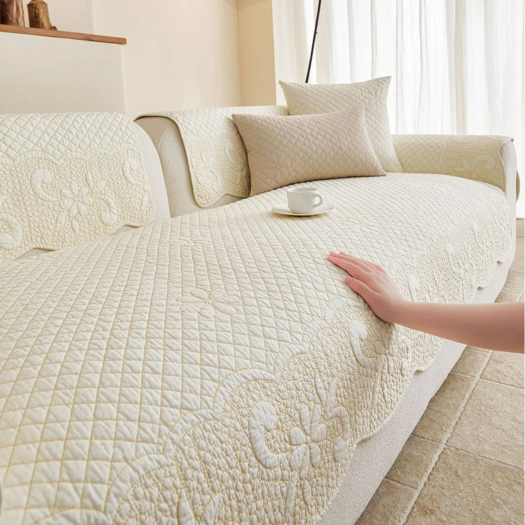 100% Cotton White Sofa Cushion Towel Couch Chair Lounge Anti Slip Slipcover Home Decor Armchair Dustproof Protect Covers