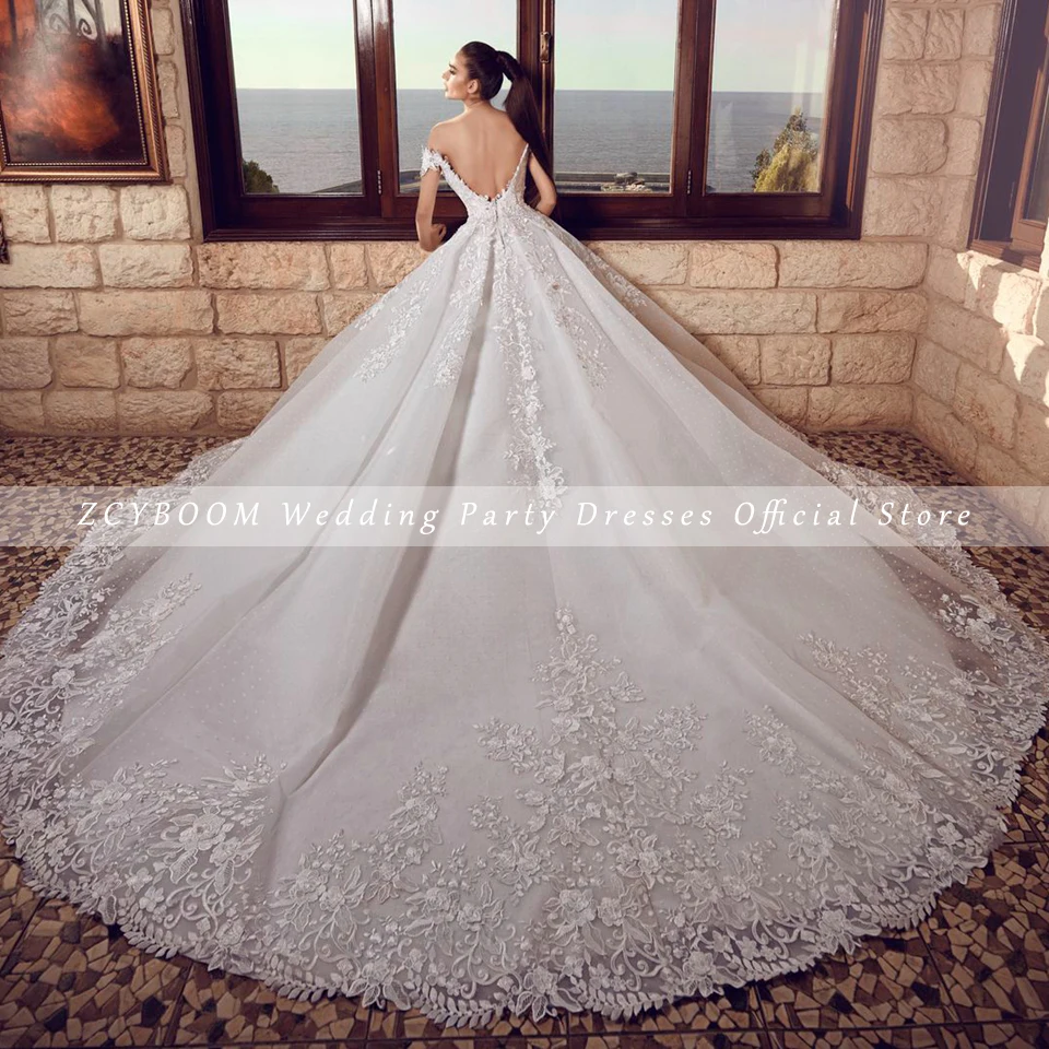 Customized V-Neck Appliques Sleeveless Off The Shoulder Wedding Dress 2024 A-Line Floor Length Sweep Train Lace Up Bridal Gown