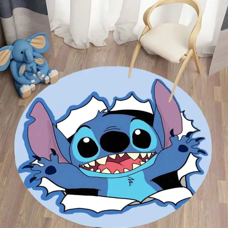 

1PC Lilo & Stitch Official Carpet Disney Cartoon Cute Round Carpet Flannel Anti-Slip Multi-Use for Home Bedroom Living Room Kids