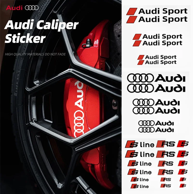 6pcs Caliper Car Sticker Wheel Hub Sline RS Quattro Ceramic Logo For Audi A3 A4 A5 RS6 RS3 RS4 RS5 RS7 Sport A6 Q3 Q5 Q7 S3 S4 S