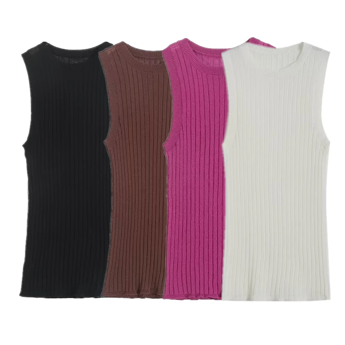 

Withered Nordic Minimalist Fashion Elegant Basic Tshirt Ribbed Knitted T-shirt Women Tank Tops Ladies For Summer 2024