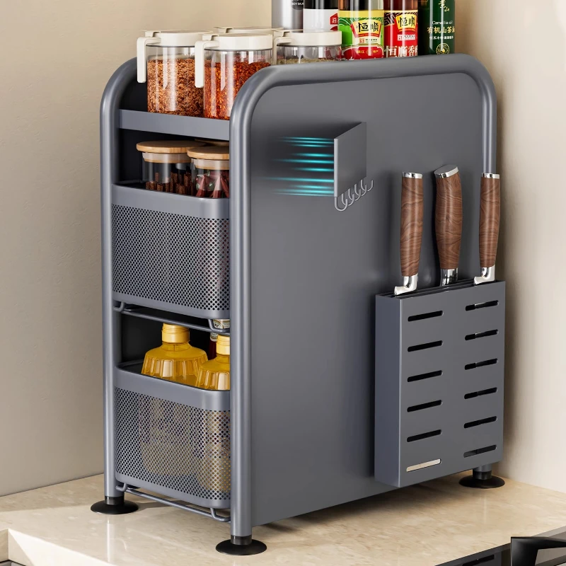 

Multi-layer Pull-Out Spice Organizer Slim Countertop Condiment Shelf Metal Sauce Bottle Rack Space-Saving Narrow Kitchen Storage