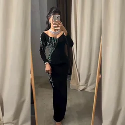 Customized Simple Jersey Rhinestone Column V-neck Midi Dresses Bespoke Occasion Fashion