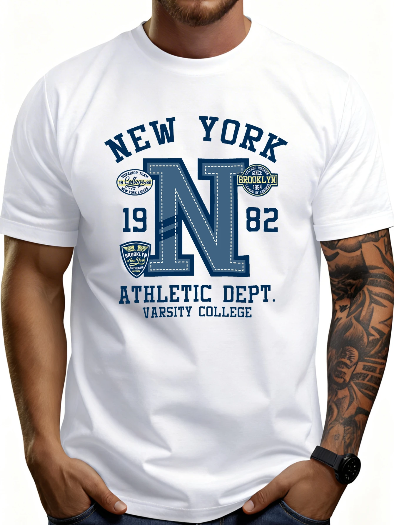 Casual College-Style Men's T-Shirt, Designed by the New York Sports Department, Suitable for Daily Wear and Casual Outings, the Perfect Gift for Students and Sports Enthusiasts