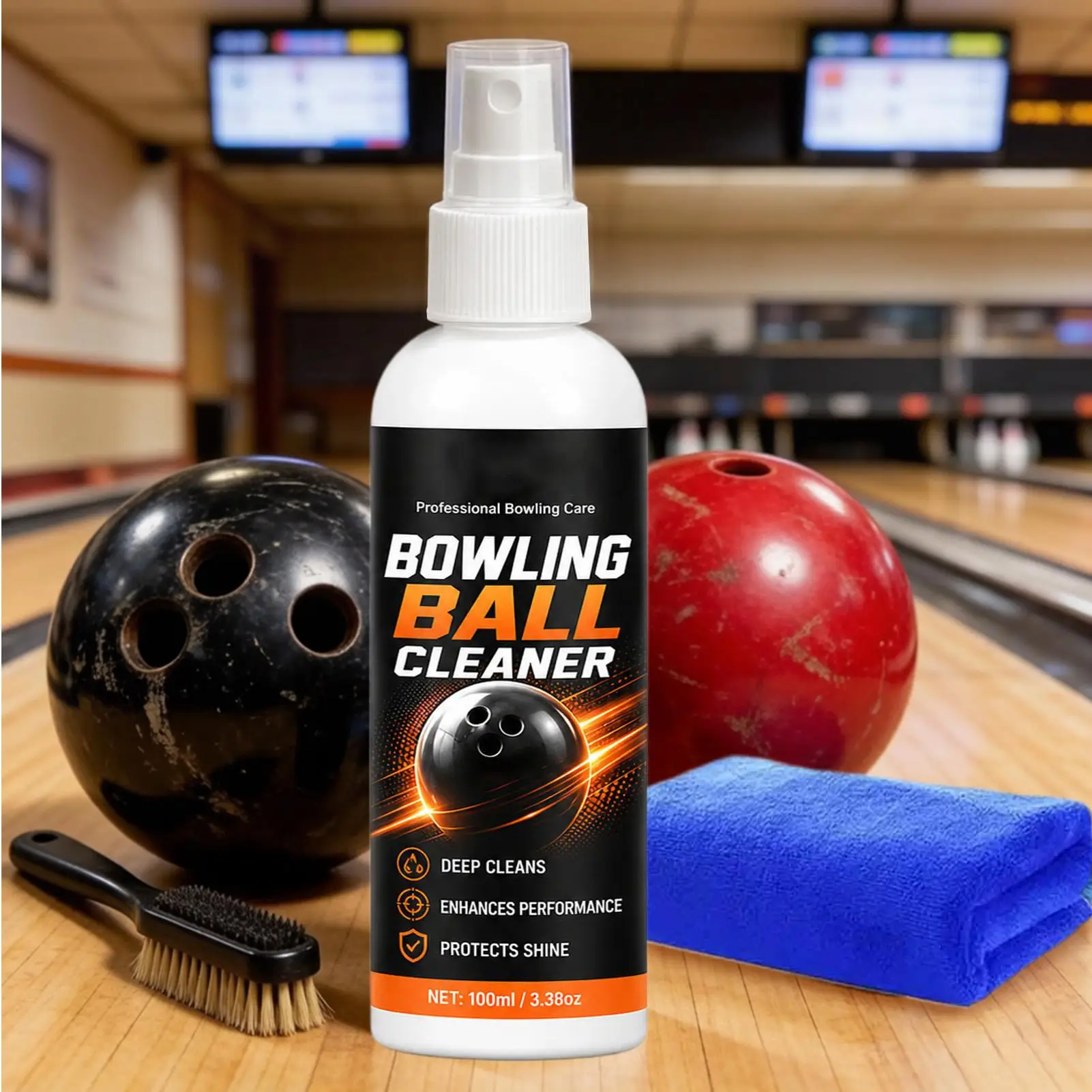 100ml Bowling Ball Cleaning Spray Rejuvenator Polishes Solution With Towel For Ball Surface Maintenance Indoor Sports