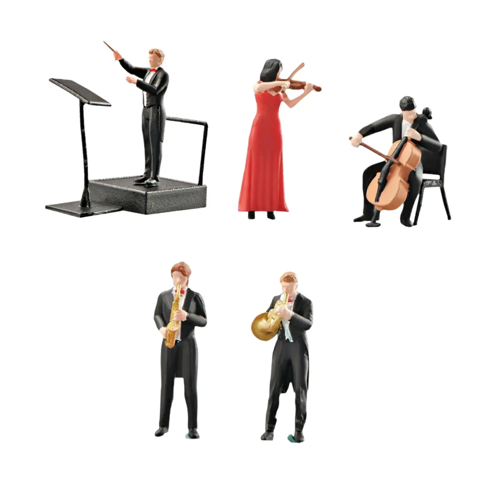 

5 Pieces Musicians Figures 1/64 Ornament Resin DIY Projects Diorama Scenery