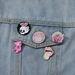 Pink Punk Enamel Pins Custom Witch Bear Tongue Ghost Call Brooches Lapel Badges Gothic Halloween Jewelry Gift for Friends