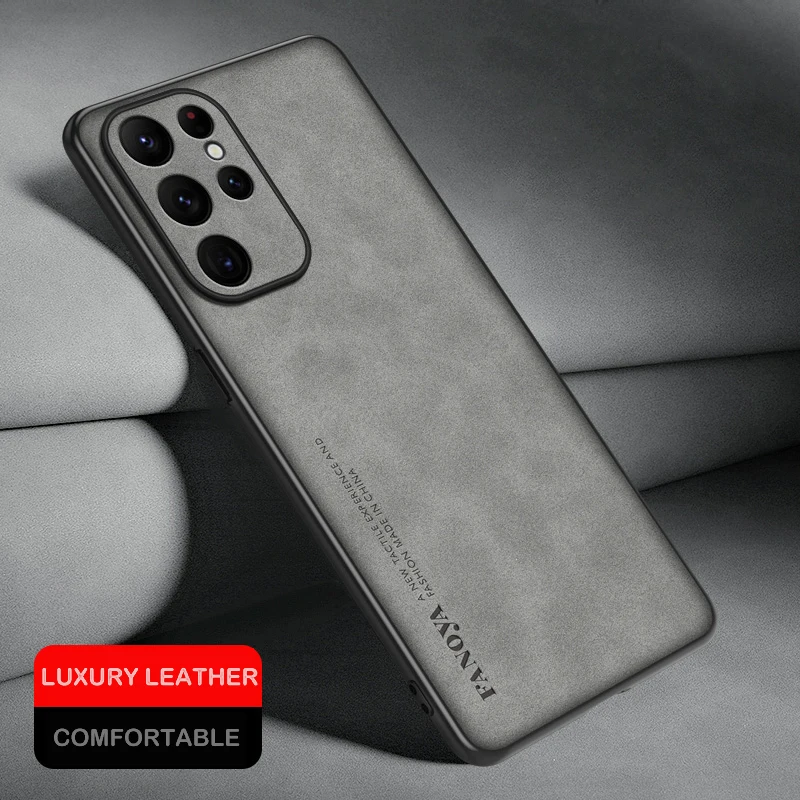 Case for Samsung Galaxy S25 Ultra Protect  Lens Lambskin Leather Shell Coque S24 Ultra Cover TPU Soft Bumper Shockproof Funda