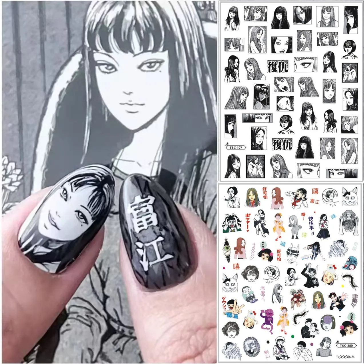 

TSC-107 Horror Comics tomGirl 3D Nail Sticker Self-adhesive Cartoon Anime Characters Nail Decal Accessories for Home&nail Decor