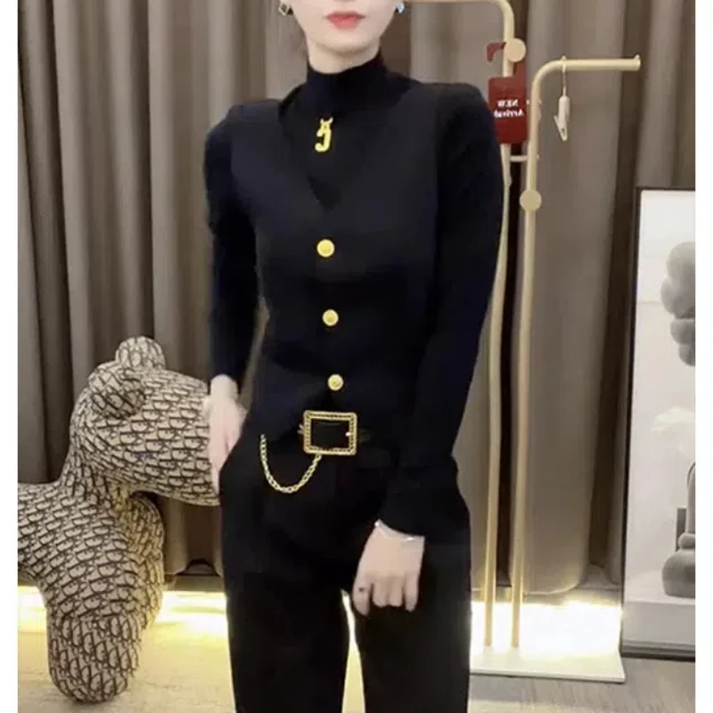 

New Pattern Long Sleeves Tops 2026 Women's Autumn and Winter Solid Color Senior Half High Collar Spliced Vest Fake Two Items