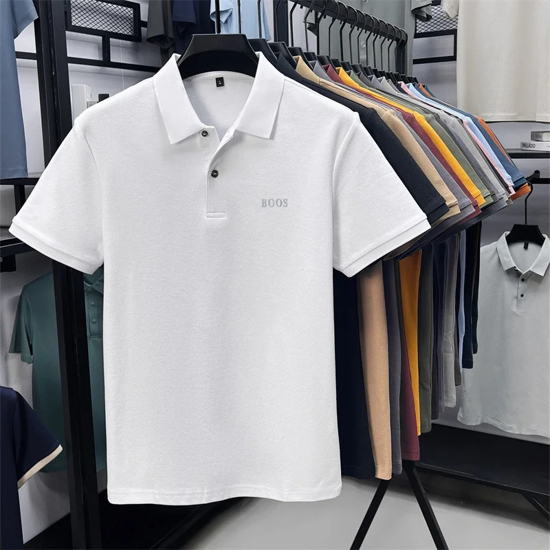 100% Baumwolle Hochwertige Herren Kurzarm-Poloshirts mit Kragen und Knöpfen Buchstabendruck Mehrere Farboptionen Meistverkaufte Herrenbekleidung – Detail 5