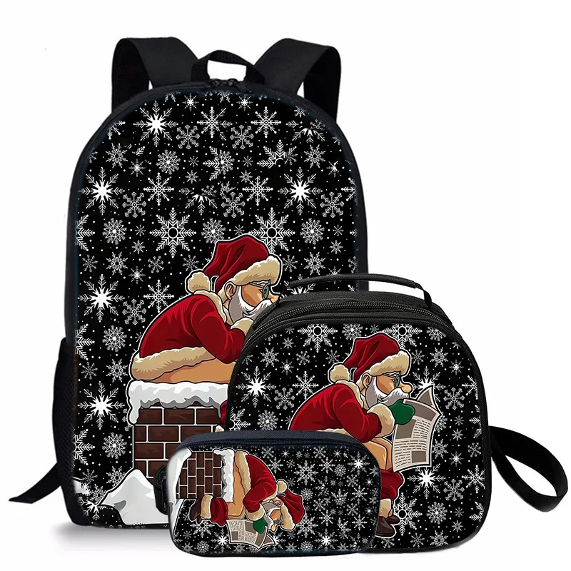 Trendy Popular Novelty Santa Claus 3D Print 3pcs/Set Student School Bags Laptop Daypack Backpack Crossbody Lunch bag Pencil Case