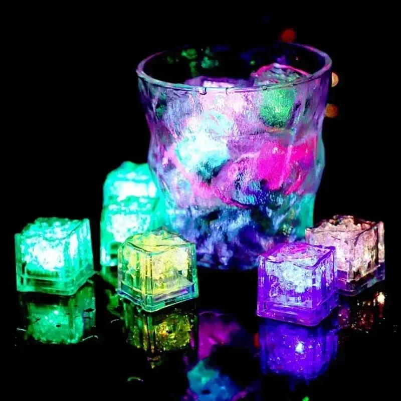 12Pcs LED Ice Block Waterproof Multi Color Flash Photography Prop Ice Cube Wedding Party Bar Club Drinking Decoration