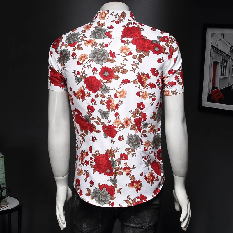 2024 New Men Summer Short Sleeved Flower Shirts Large Size M-7XL Fashion Male Dance Party Bar KTV Leisure Shirt