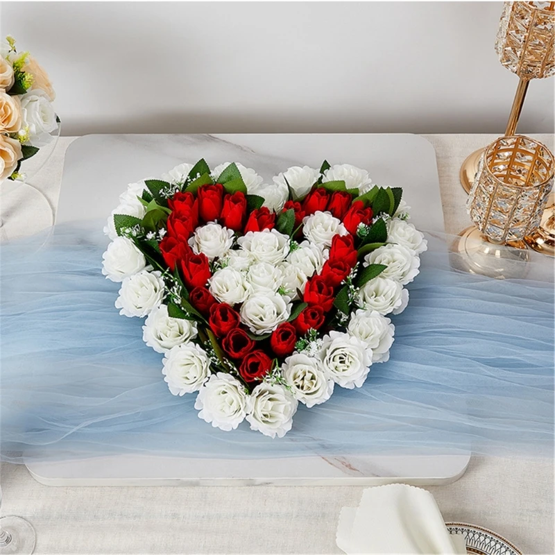 Decorações buquês flores forma coração para peças centrais casamento, arranjo rosas artificiais para adereços