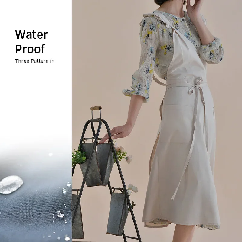 French Waterproof Household Korean Kitchen Cotton and Linen Apron Housework Bib Bib Waist Factory Wholesale  Woman Dress Apron