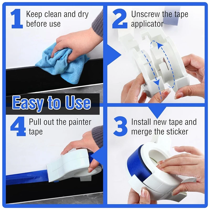 Masking Paint Tape Applicator Portable Masking Set Sharp Tape Cutter With White Blue Each 1.4 Inch Painters Tape, 2 Pack