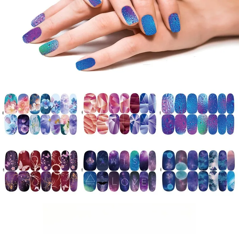 

14stickers/sheet Blue French Nail Art Stickers Waterproof Summer Self-adhesive Full Sticker for Nails Stickers Red Nail Decals