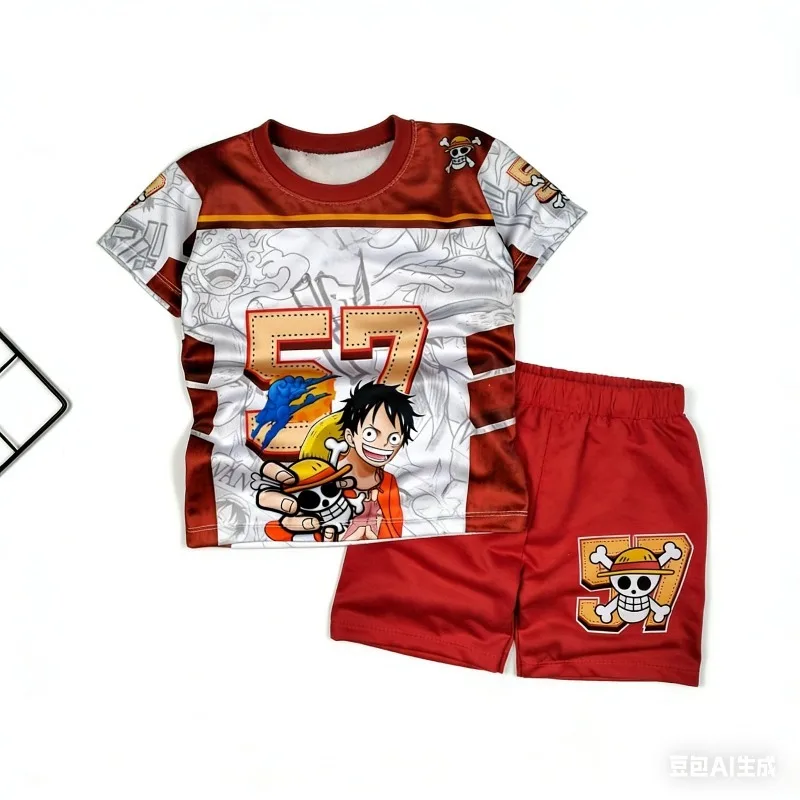 

S2026 Summer Hot Anime One Piece Road Flying Sauron Pattern Short Sleeve Shirt Set for Men and Women Fashion Leisure Sports Set