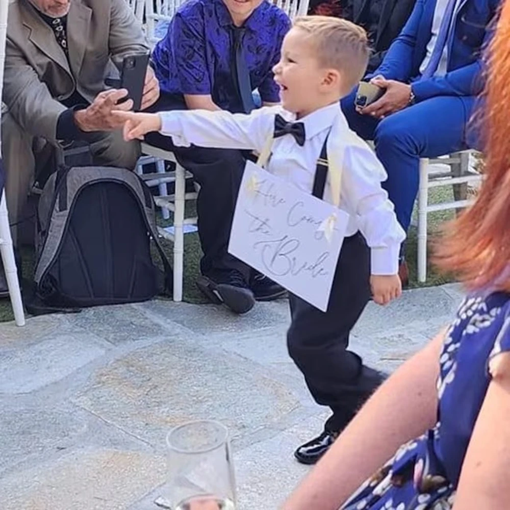 Flower Girl and Ring Bearer Sign | Here Comes The Bride Wedding Banner | Wedding Ceremony Idea Toddler & Kid 3007