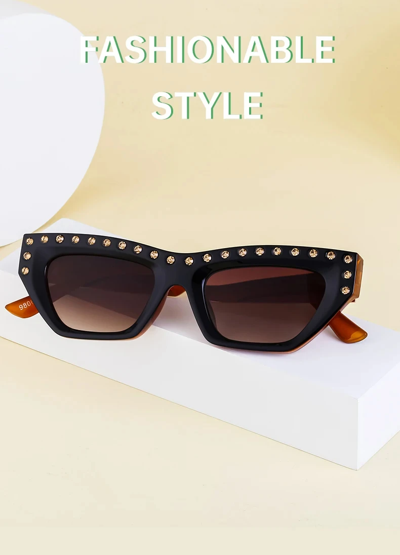 Katzenaugen-Rechteck-Sonnenbrille für Damen 2026 Luxusmarke Punk Kleiner Rahmen Strass-Sonnenbrille für Damen Mode Outdoor-Brillen – Detail 2