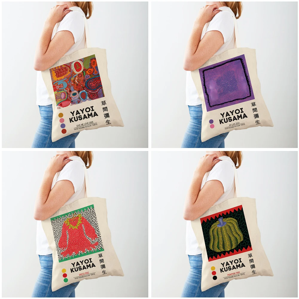 Japanese Yayoi Kusama Print Shopper Bag Weird Mother-in-law Wave Abstract Painting Casual Handbag Fashion Women Shopping Bags