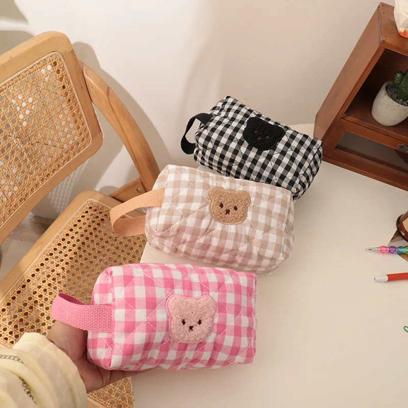 Bolsa de maquillaje con bonito oso de dibujos animados para mujer, bolsa organizadora de cosméticos portátil de gran capacidad para artículos de tocador