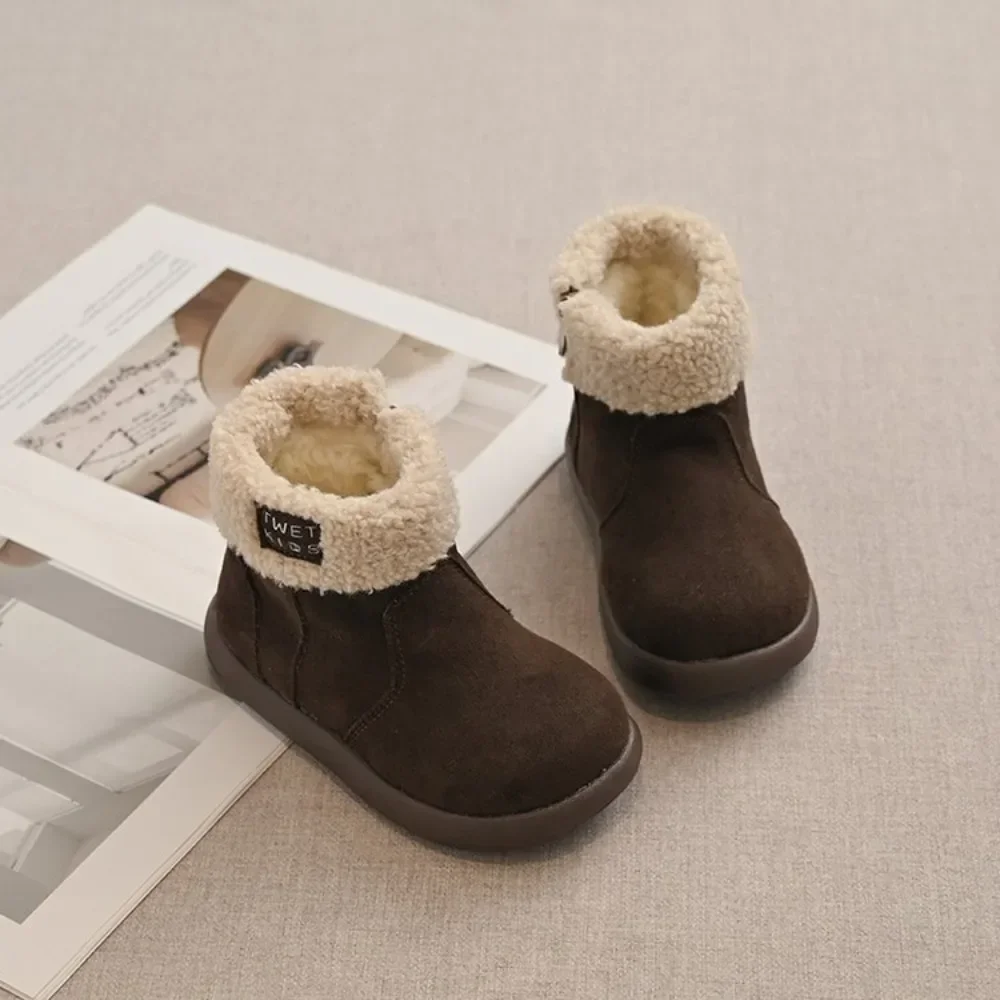 Toddler Fleece Lined Winter Ankle Boots, Kids Suede Warm Snow Boots, Side Zipper Non Slip Soft Sole Baby Boots for Boys Girls