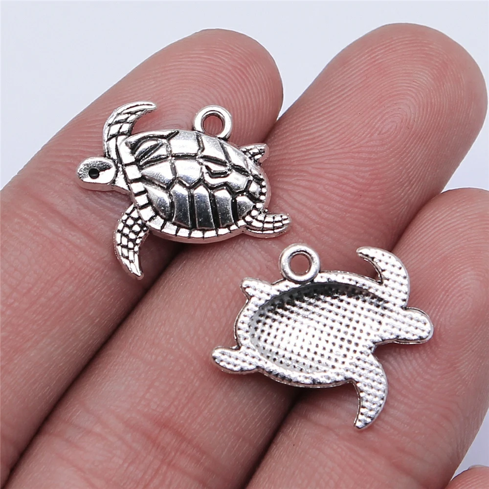 WYSIWYG-Breloques de tortue de mer en argent antique, pendentif pour bijoux, résultats de bijoux de bricolage exécutifs, document, 20x13mm, 10 pièces