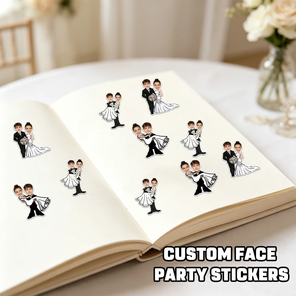 Personalisierte Hochzeitsthemen-Gesichtsaufkleber für Bräutigam/Braut, geeignet für Hochzeiten, Verlobungen, Junggesellenabschiede. – Detail 2