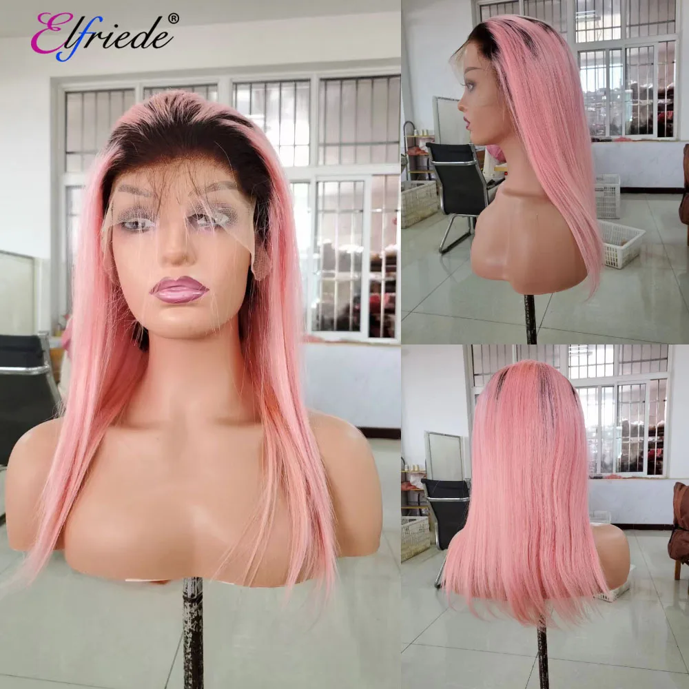 Elfriede Dark Root Pink Straight Lace Front Wigs for Women Lace Wig 4x4 13X4 13X6 HD Lace Frontal Wig 100% Remy Human Hair Wigs