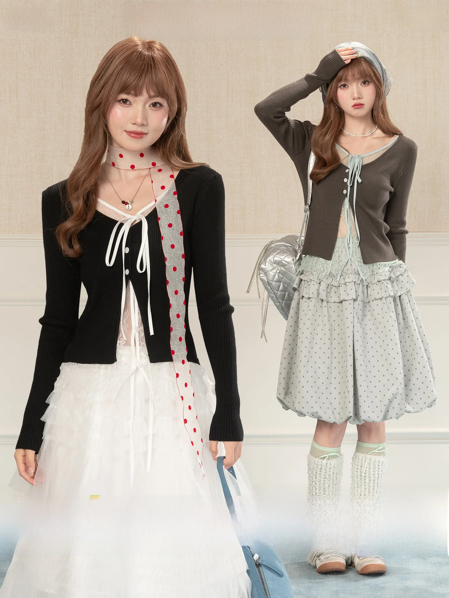 

Heynew: Новинка! Вязаный кардиган с кружевными вставками и длинными рукавами, женский, приталенный, в стиле «сладкий и пикантный», повседневный, весенний, модный. Loveheynew.