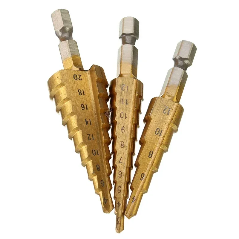 XNEMON  3pcs 3-12mm 4-12mm 4-20mm Titanium Step Drill Bits HSS 4241 Power Drills Tools