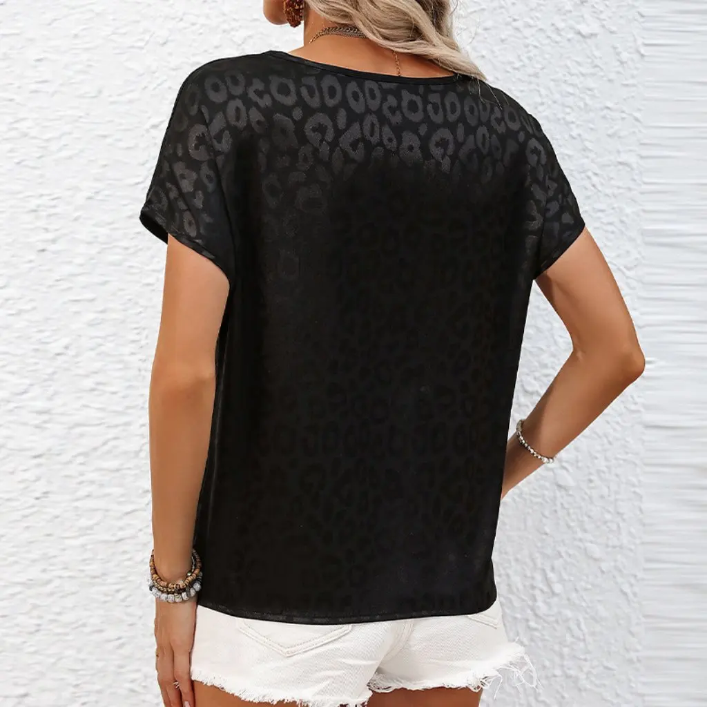 

Ruihu Women's Satin Short-Sleeved T-Shirt Summer Loose Pullover Top European And American Style Clothing