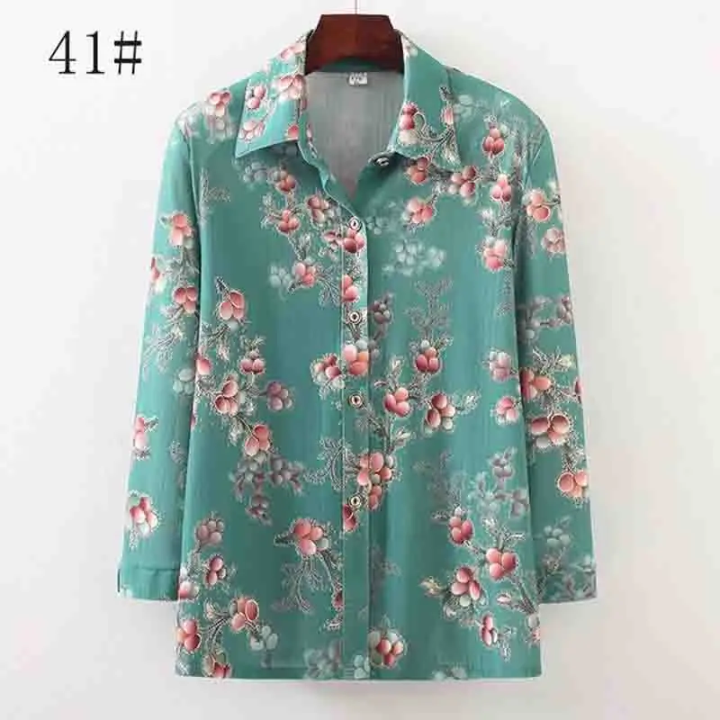 Middle Aged And Elderly People Spring Fashion Loose Fitting Cardigan Blouse Young Mom New Square Neck Long Sleeved Shirt Tops