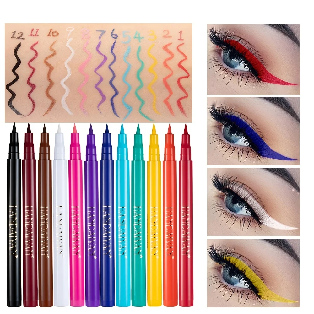 12 color rainbow DIY colored eyeliner is not easy to smudge matte eyeliner pen