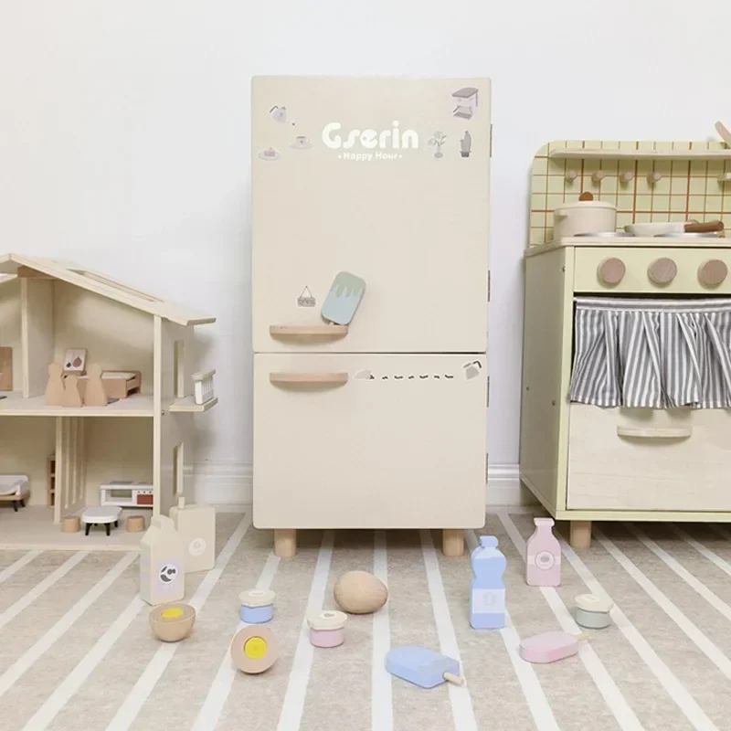 Holzhaus Küche Kinderspielzeug Waschmaschine Kühlschrank Küchenutensilien Kochgeschirr Set Mädchen Baby Geschenke