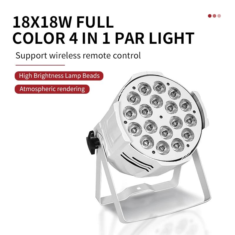 RGBW 4 in 1 LED 18x18W Par Light for Wedding Chapel DJ Disco Stage Lighting White Aluminum Stage Light with DMX Contro