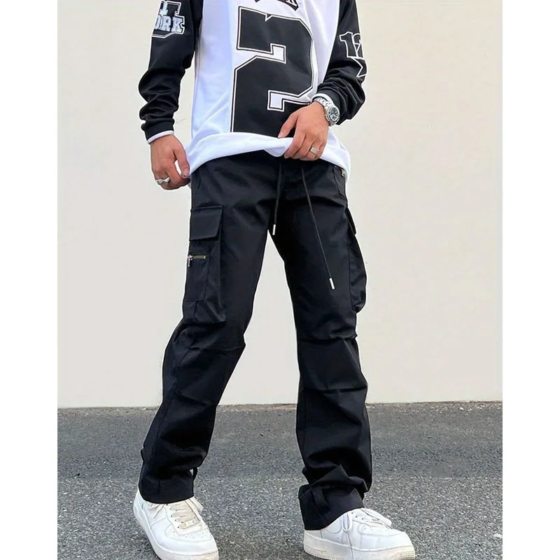 

New Spring and Autumn Fashion Brand American Retro Panel Pocket Work Clothes Loose and Versatile Handsome Men's Casual Pants