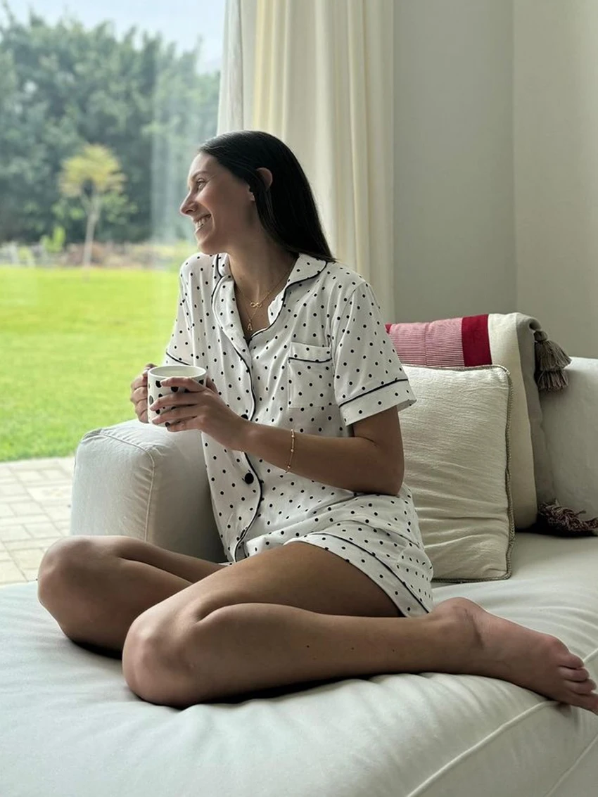 Marthaqiqi Loose Ladies Nightwear 2 Piece Suits Sexy Turn-Down Collar Nightgowns Short Sleeve Pajamas Shorts Female Home Clothes