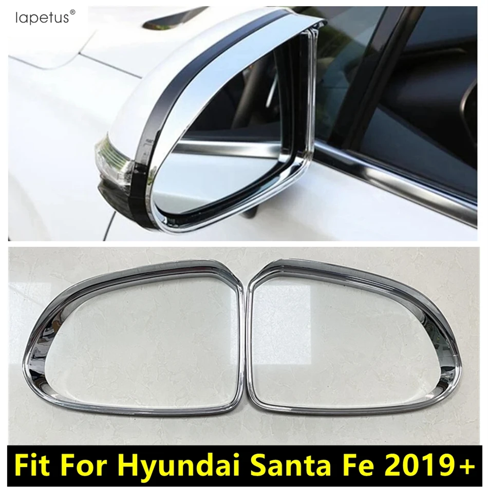 

Car Rear View Side Glass Mirror Eyebrow Frame Rain Shield Cover Trim ABS Chrome Accessories Fit For Hyundai Santa Fe 2019 - 2023