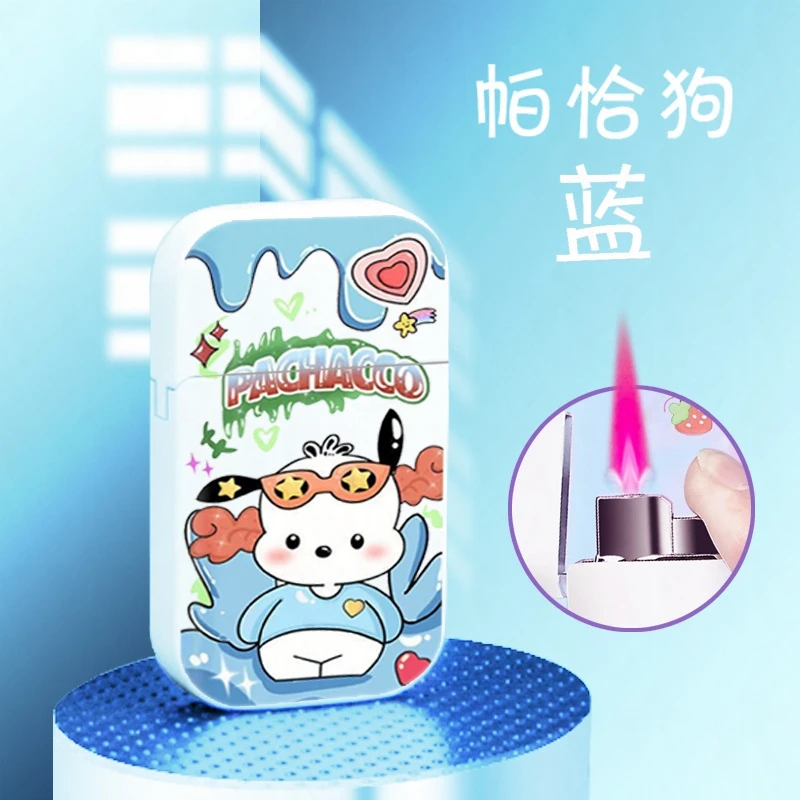 INS Sanrio Cartoon Pink Flame Windproof Melody Kuromi Hello Kitty Lighters High Beauty Cute Creative Couple Bar Cigar Lighter