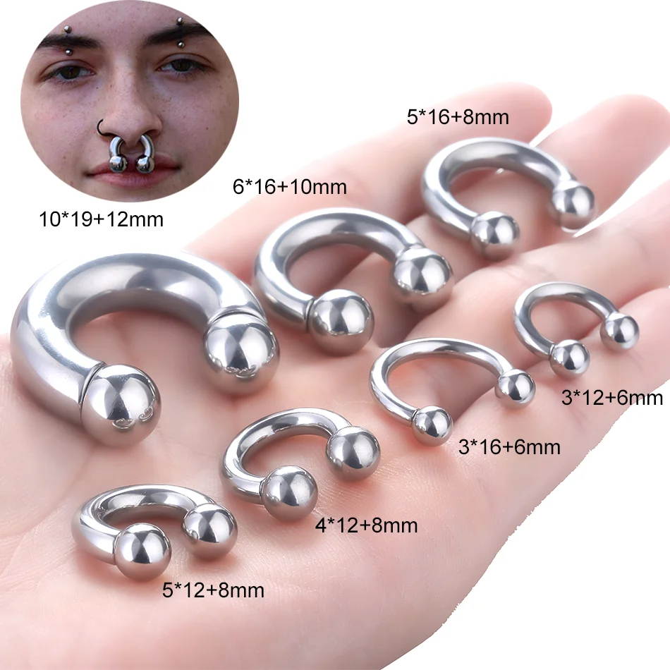 1PC podkowa ze stali nierdzewnej okrągła sztanga duże kolczyki 00G-12G nos sutek Tragus wargi ucho piercing biżuteria